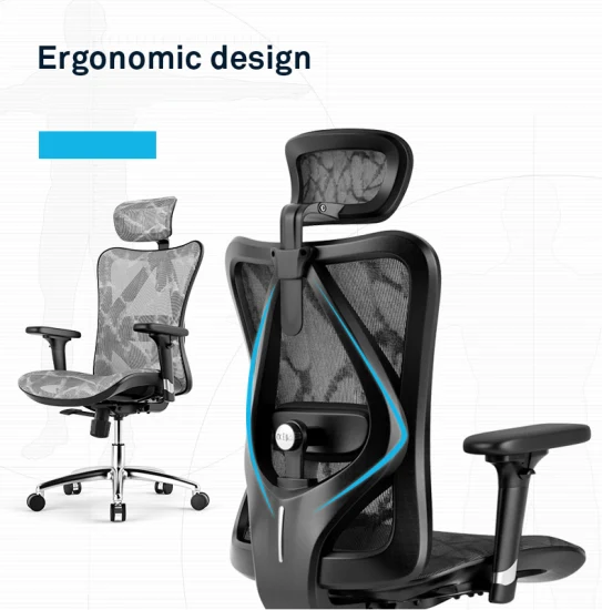 Sihoo – chaise ergonomique de bureau en tissu, accoudoir réglable en hauteur, dossier haut, en maille, avec repose-pieds